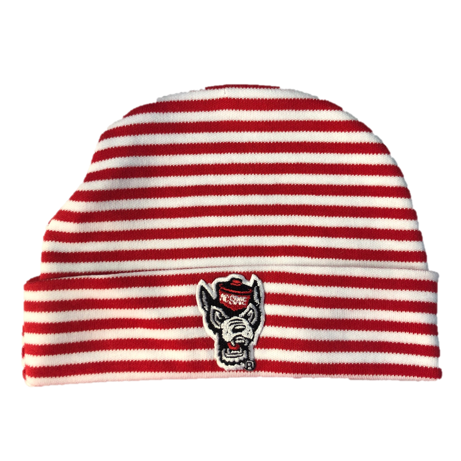 NC State Wolfpack Creative Knitwear Red and White Striped Wolfhead Newborn Knit Hat