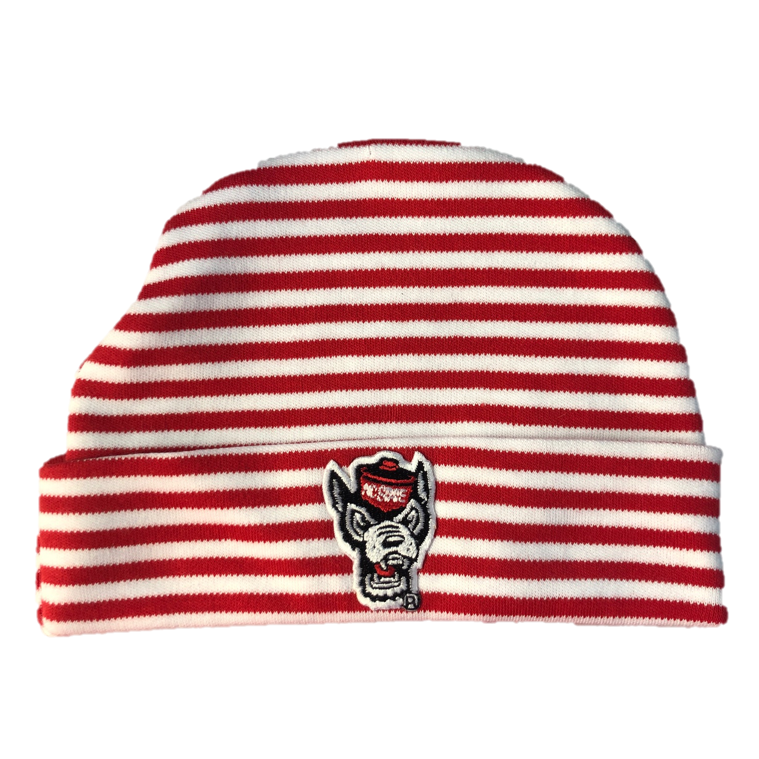 NC State Wolfpack Creative Red and White Striped Wolfhead Newborn Knit Hat