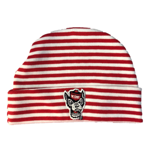 NC State Wolfpack Creative Red and White Striped Wolfhead Newborn Knit Hat