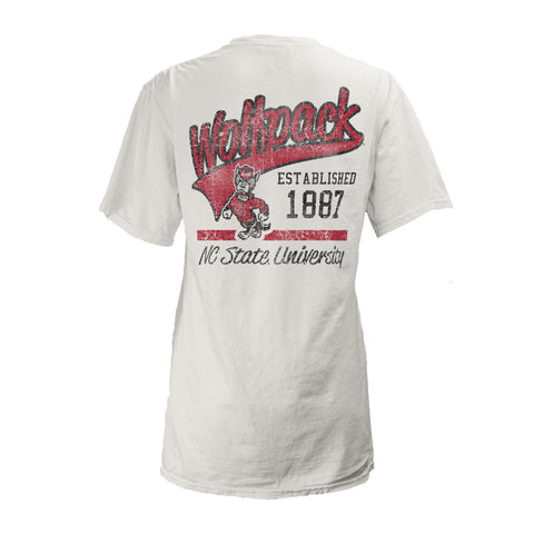 NC State Wolfpack Women's White Established Tailspin V-Neck T-Shirt