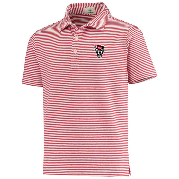 NC State Wolfpack Johnnie-O Youth Red and White Striped Nelly Wolfhead Polo