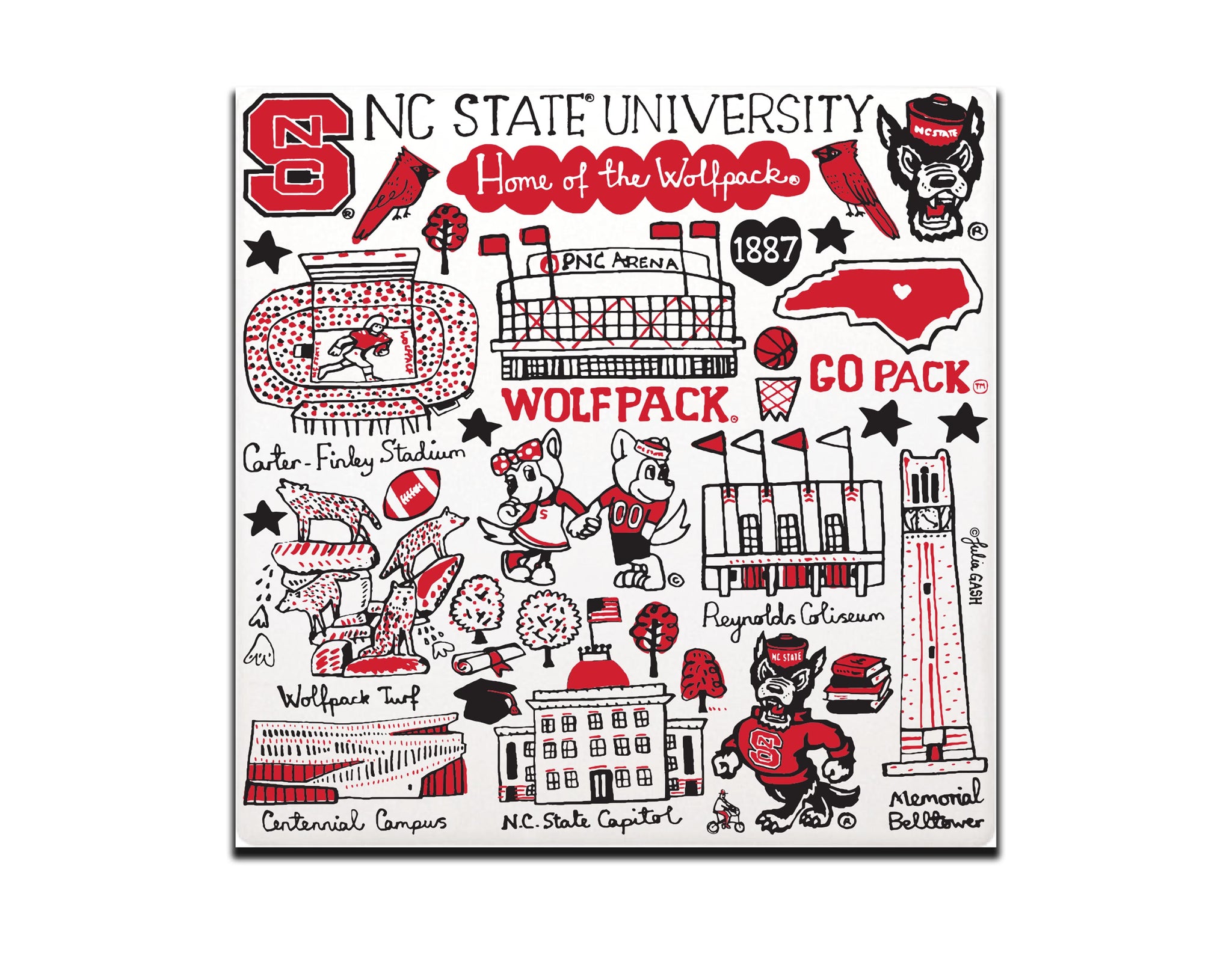 NC State Wolfpack Julia Gash Landmarks 7" Square Stone Trivet