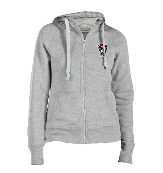 NC State Wolfpack Women's Grey Wolfhead Full Zip Hooded Sweatshirt