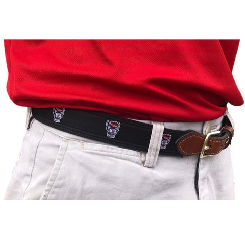 NC State Wolfpack Youth Black Wolfhead Web Belt w/ Gold Buckle