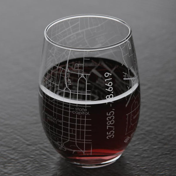 NC State University College Town Map Stemless Wine Glass
