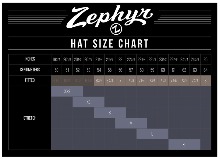 Baseball Cap Zephyr Hats Size Chart Zephyr Caps Best Sale